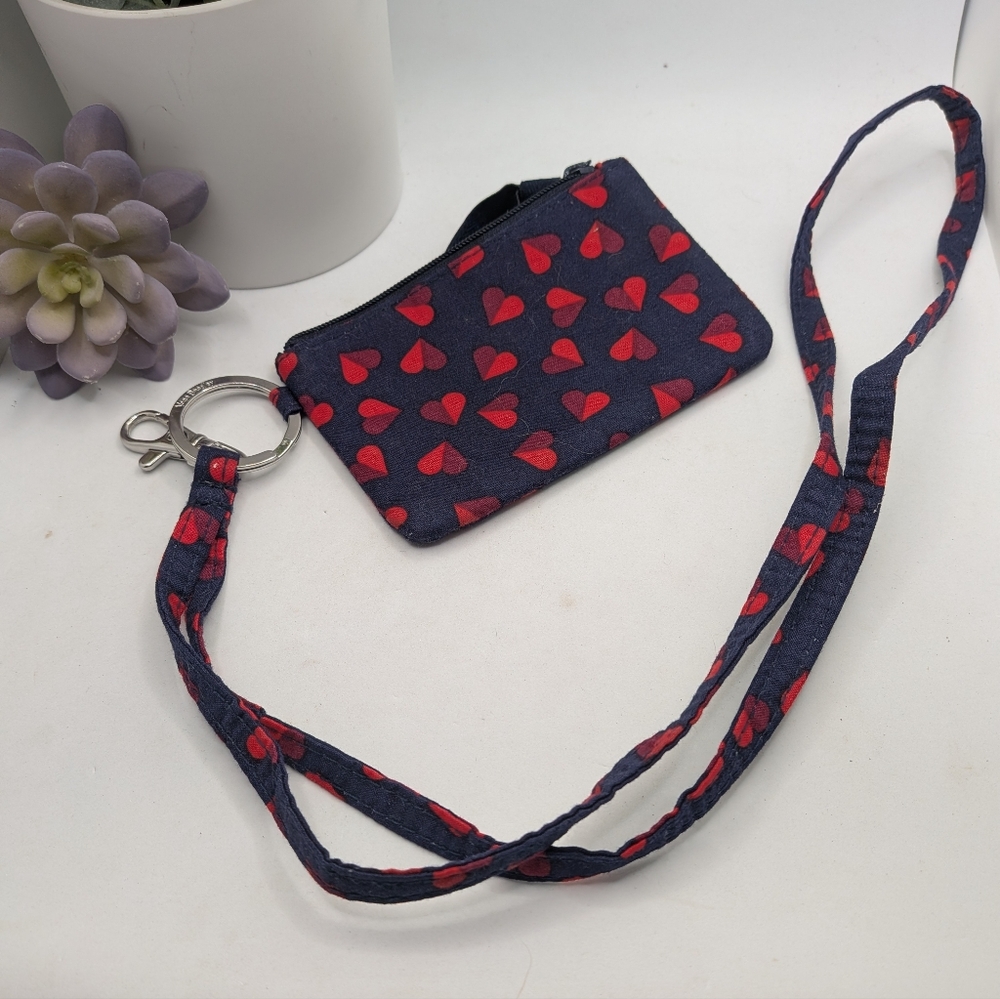 Vera Bradley Navy Heart Print Lanyard Card Holder